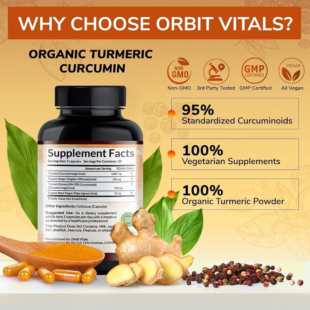 Orbit Vitals Turmeric Curcumin with Black Pepper & Ginger - 90 Capsules - image 4