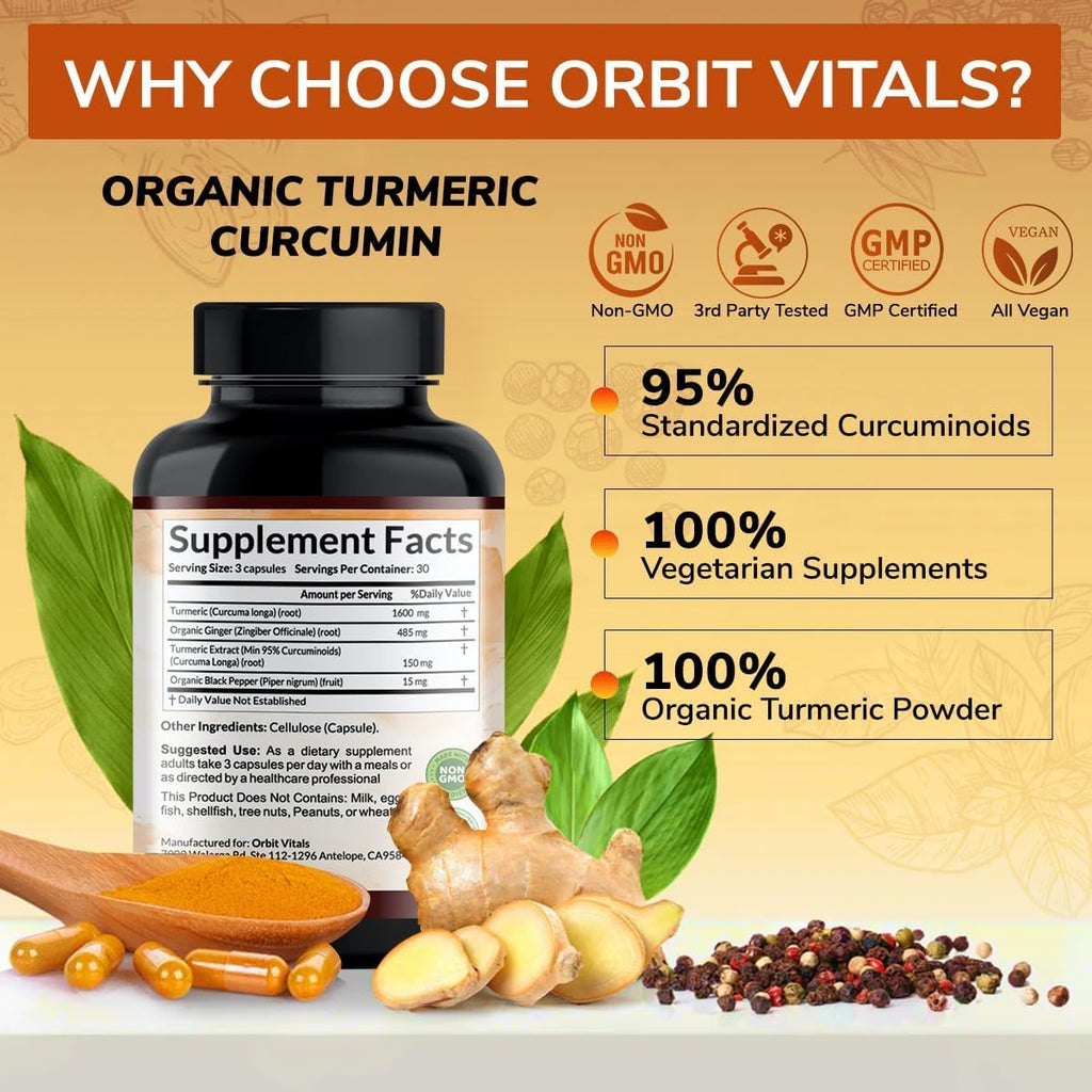 Orbit Vitals Turmeric Curcumin with Black Pepper & Ginger - 90 Capsules - image 4