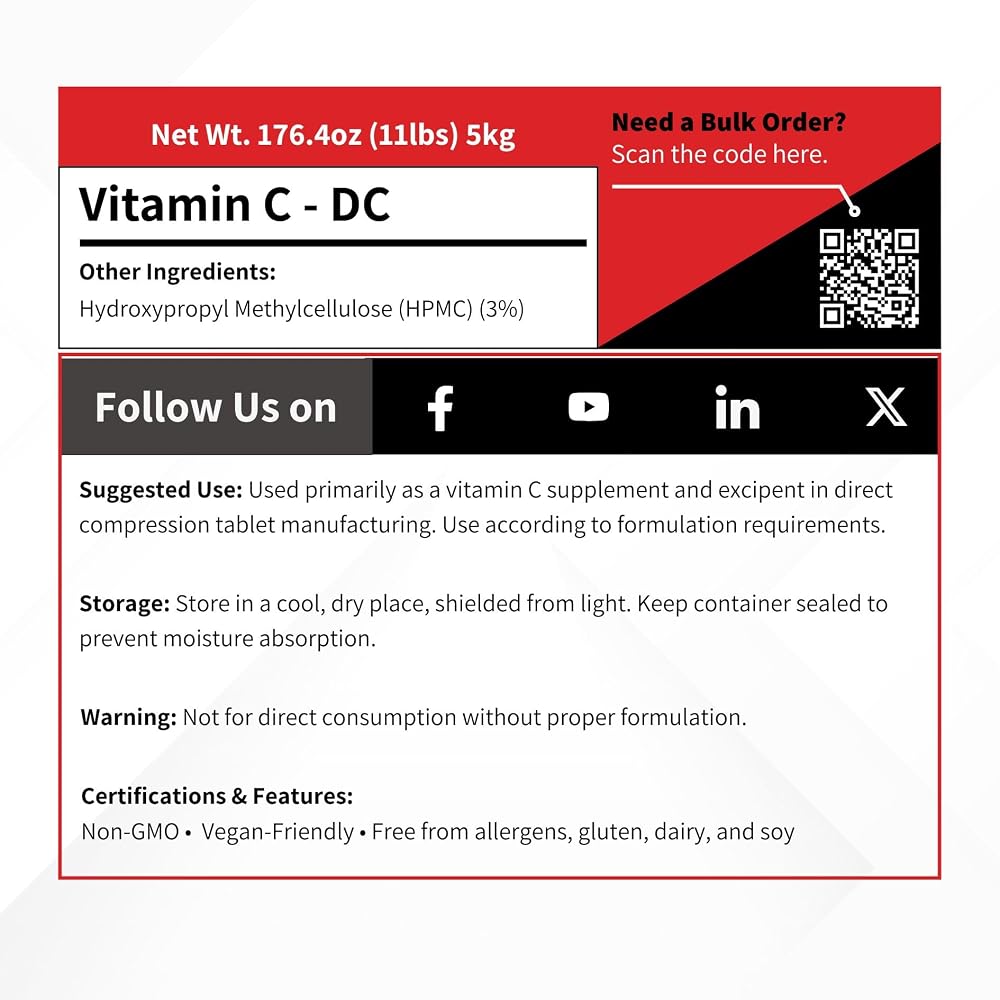 Vivion Vitamin C DC Powder - 5 kg Ascorbic Acid Tablet Binder - image 5