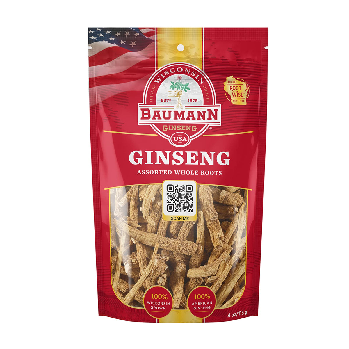 Baumann Wisconsin Ginseng Whole Roots for Energy - 4 oz