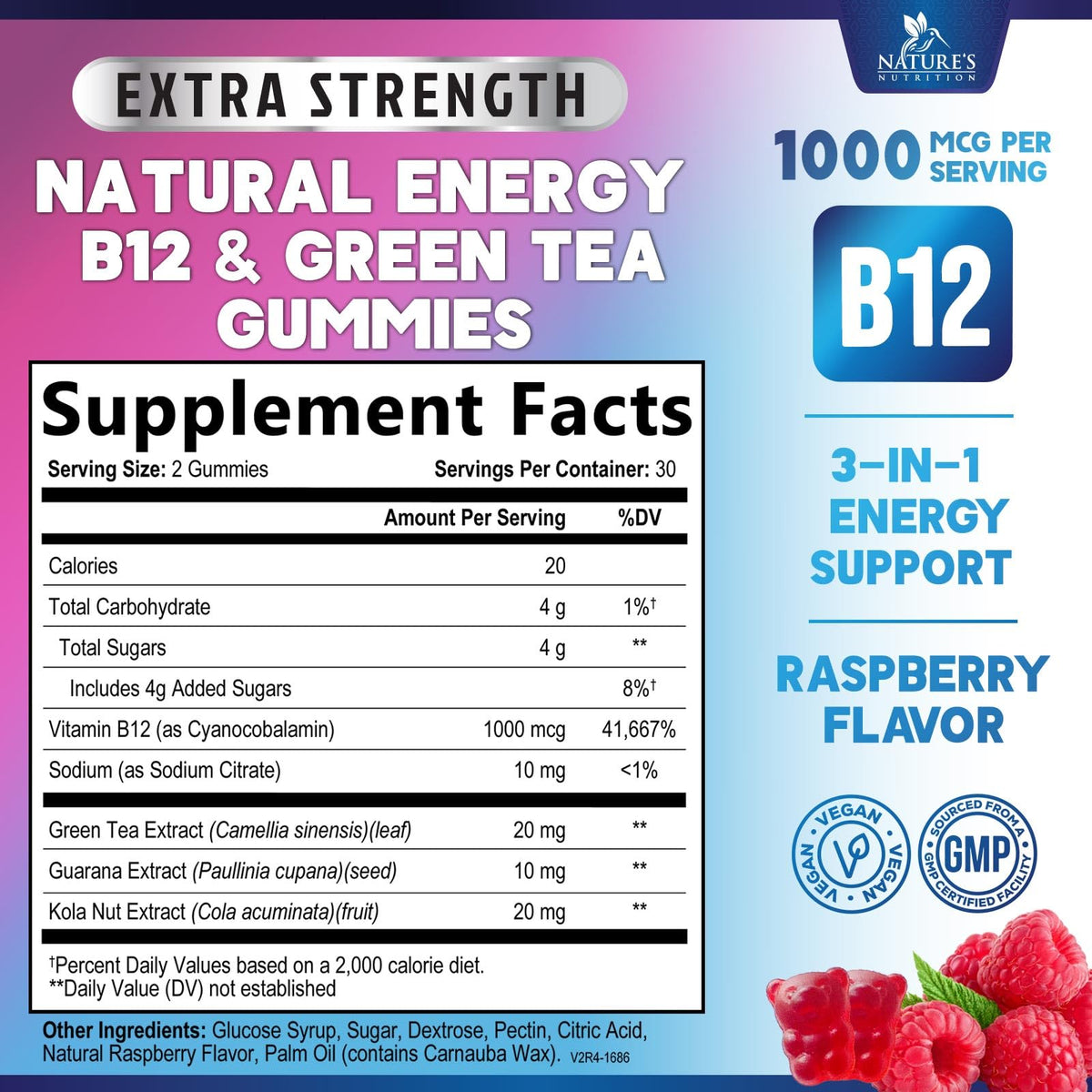Nature's Nutrition Energy Gummies Vitamin B12 1000mcg Per Serving