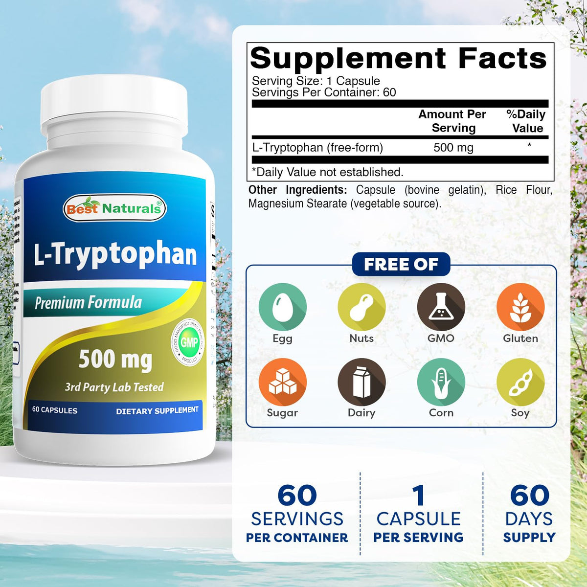 Best Naturals L-Tryptophan 500 mg - 120 Capsules - image 2