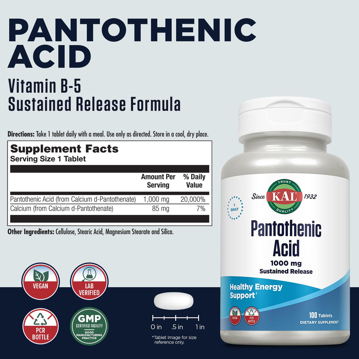 KAL 1000 Mg Pantothenic Acid Tablets