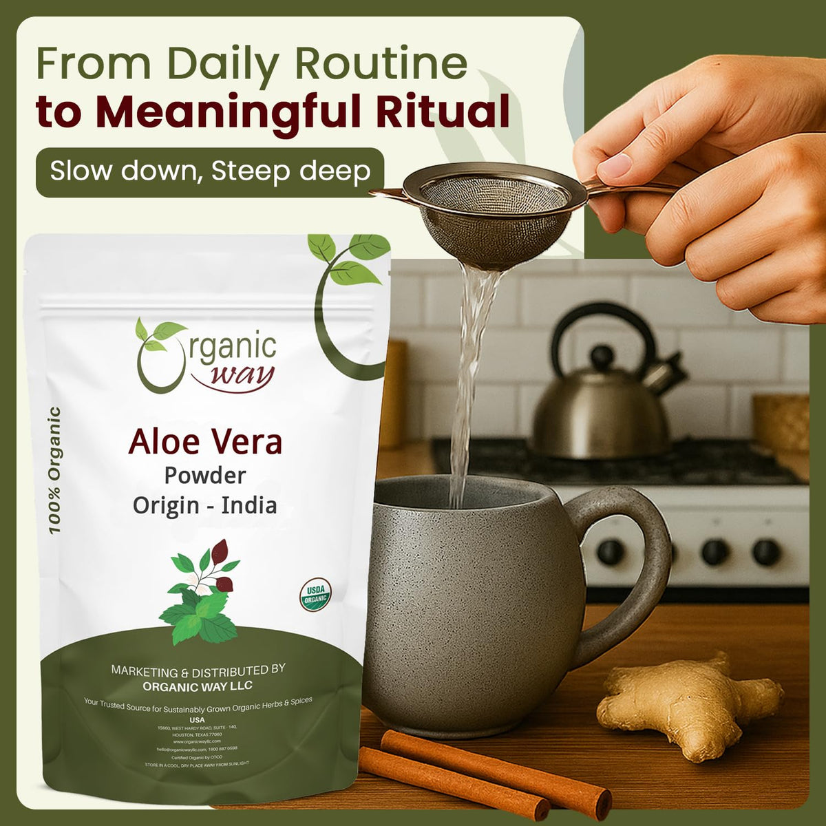 Organic Way Aloe Vera Powder (Aloe barbadensis) - Organic & Kosher