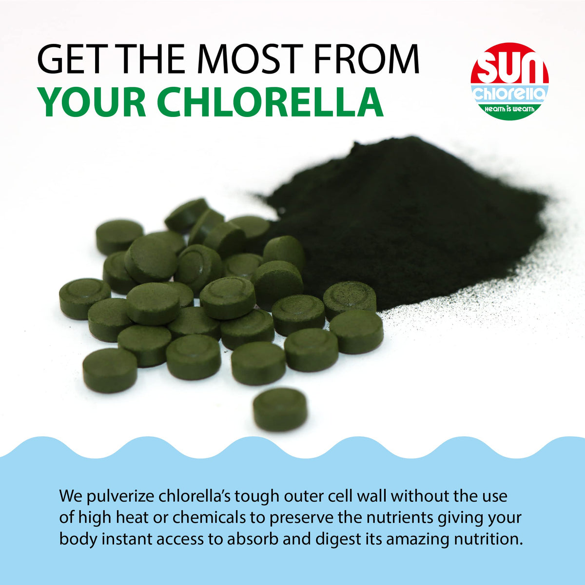 Sun Chlorella 200mg Tablets, 90%+ Pulverized Cell Wall - 1500 Count - image 4