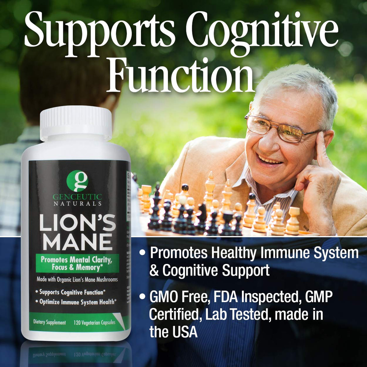 Genceutic Naturals Lion's Mane Mushroom Capsules for Mental Clarity - 120 Count - image 3