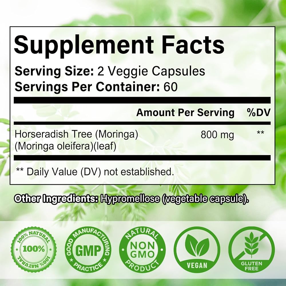 Balincer Moringa Capsules Natural Green Superfood - 120 Vegetarian Capsules - image 2