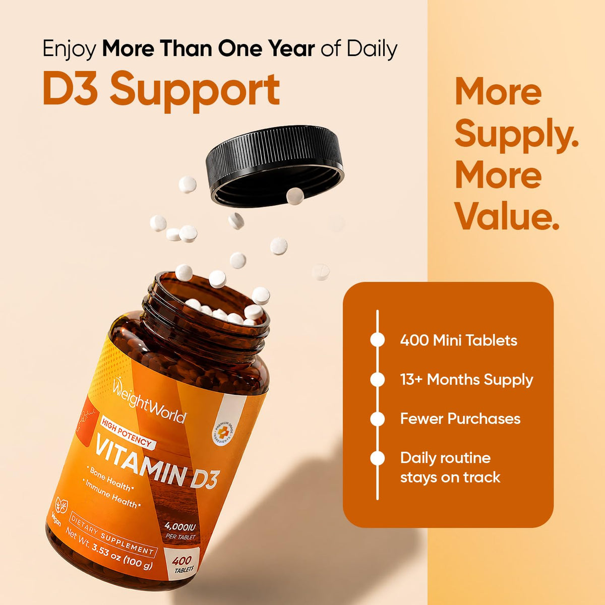 WeightWorld Vitamin D3 4000 IU Tablets - 400 Count - image 5