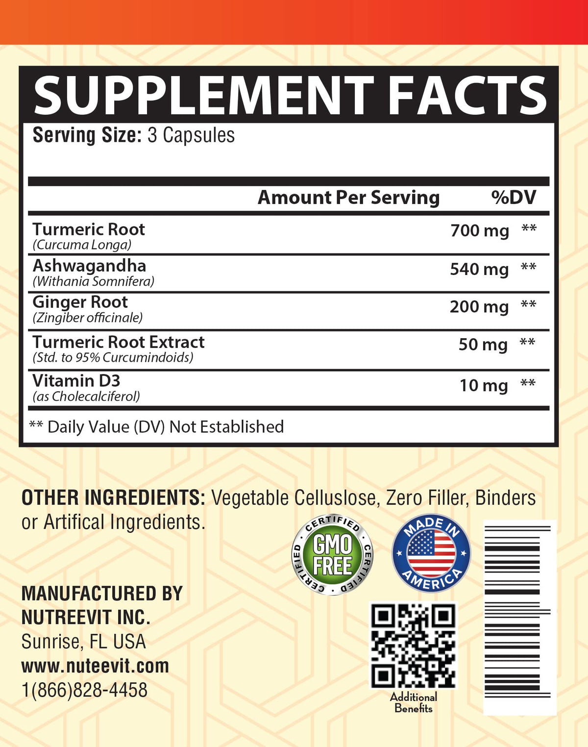 NutreeVit Organic Turmeric with Ashwagandha & Ginger - Capsules