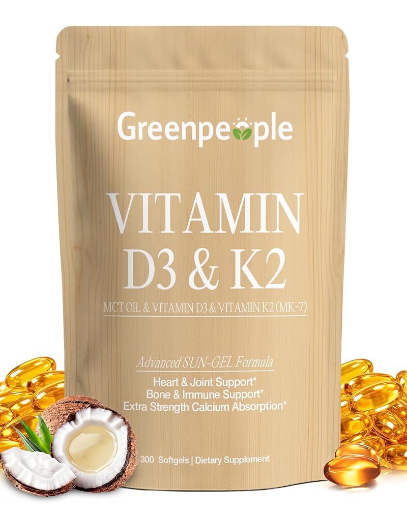 GREENPEOPLE Vitamin D3 K2 MK-7 Softgels Supplement - 300 Softgels