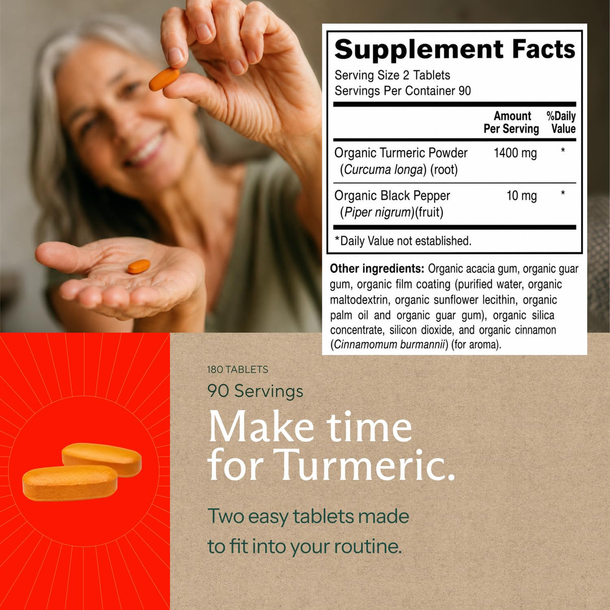 Sunergetic USDA Organic Turmeric Supplement Joint Support - 180 Tablets - image 4
