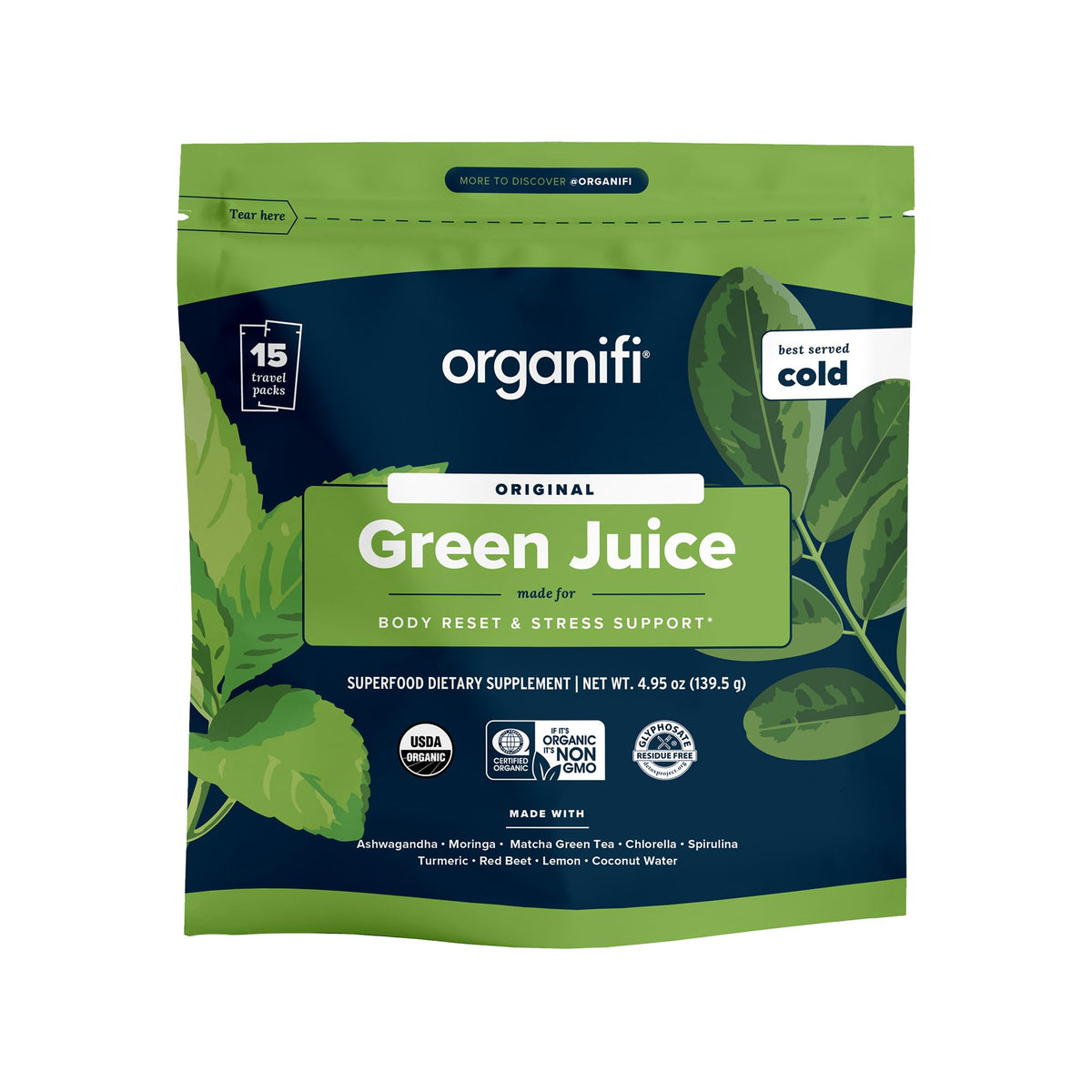 Organifi GO Packs Green Juice Organic Superfood Powder - 15 Packs