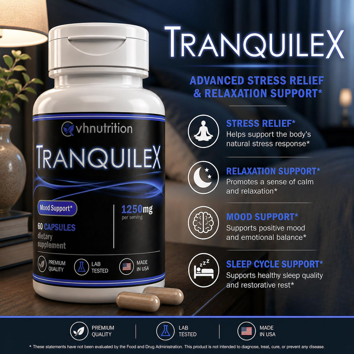 VH Nutrition Tranquilex Stress Relief Supplement - 60 Capsules - image 2