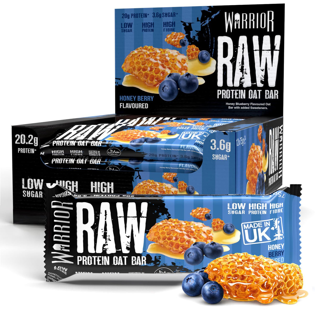 Warrior Raw HIGH Protein Bars Honey Berry - 12 Bars