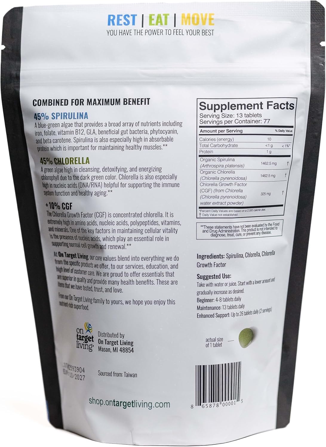 On Target Living Spirulina Chlorella + CGF Tablets - 2000 Count - image 6