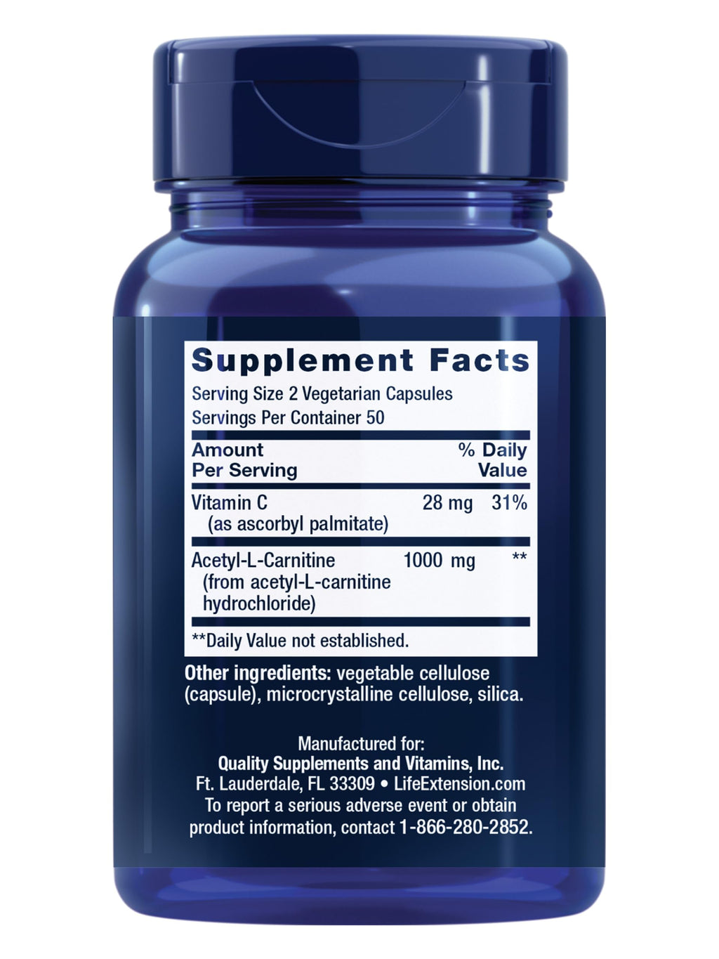 Life Extension Acetyl-L-Carnitine and Vitamin C - 100 Capsules - image 2