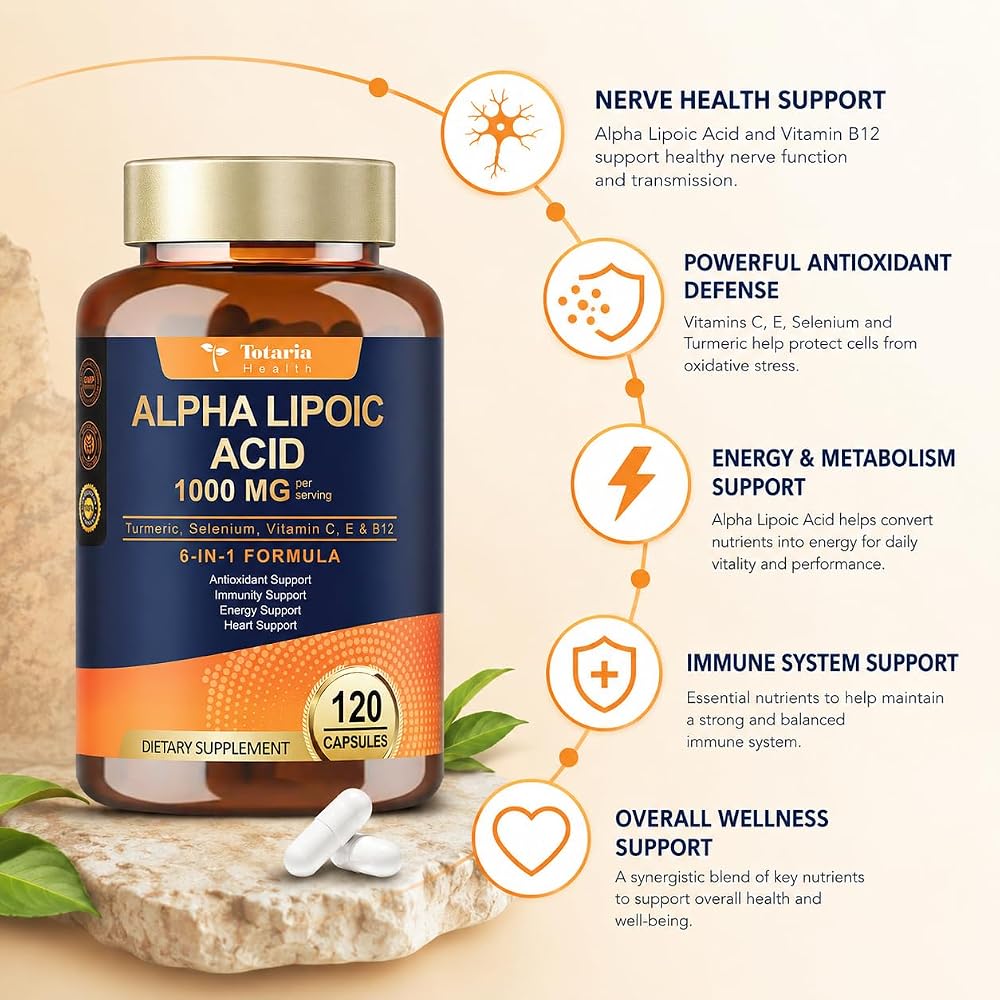 Totaria Alpha Lipoic Acid Supplement Capsules Normal ALA 1000mg