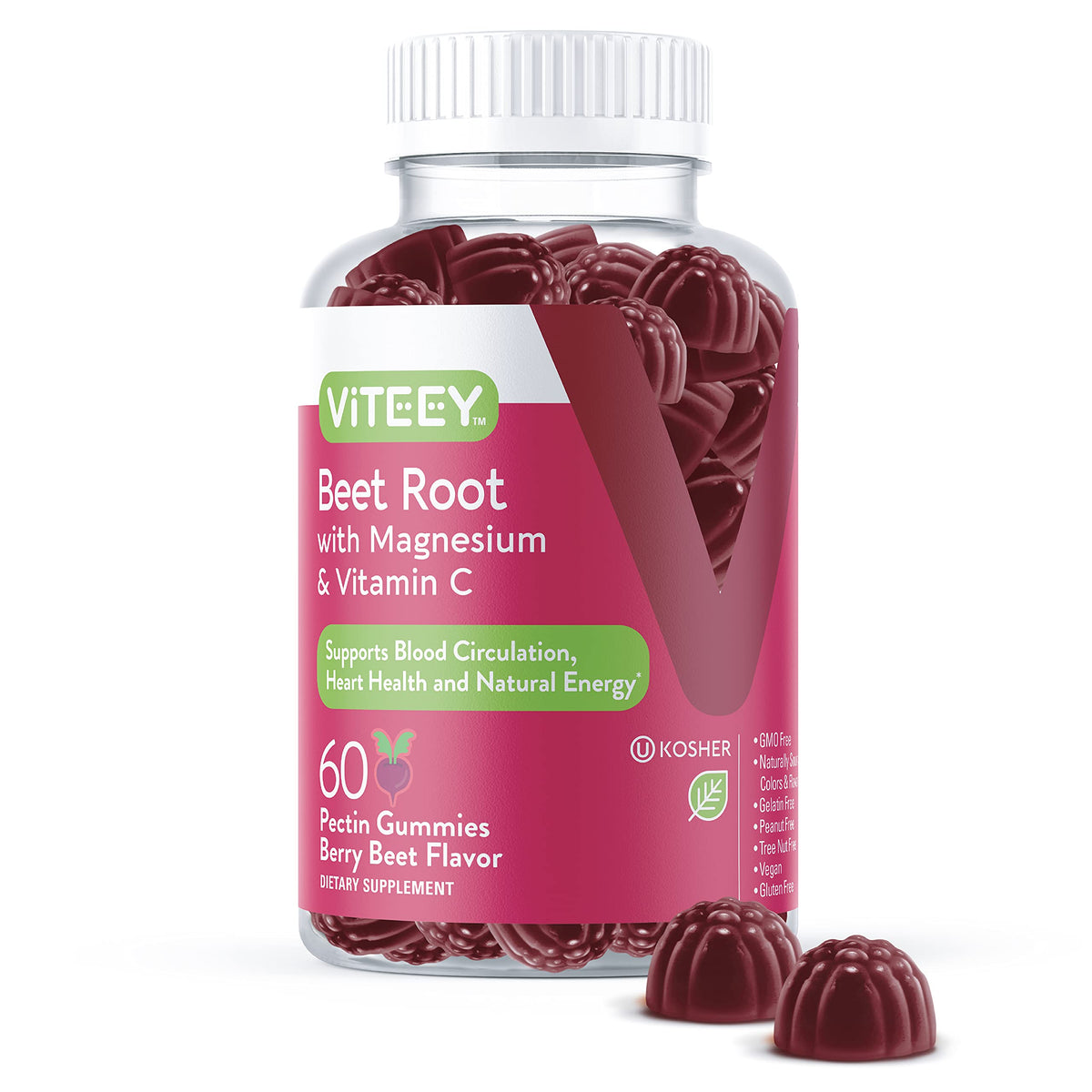 Viteey Beet Root Gummies with Magnesium & Vitamin C - Supports