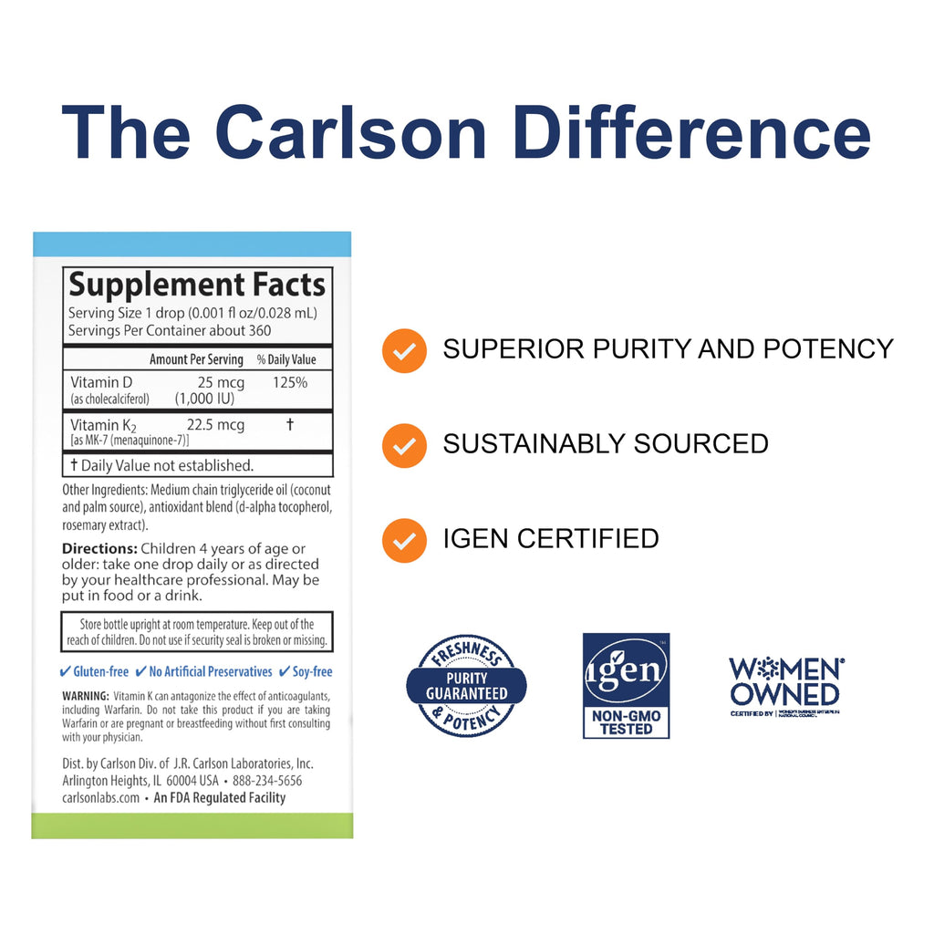Carlson Kid's Super Daily D3 + K2 1000 IU - 360 Drops - image 2