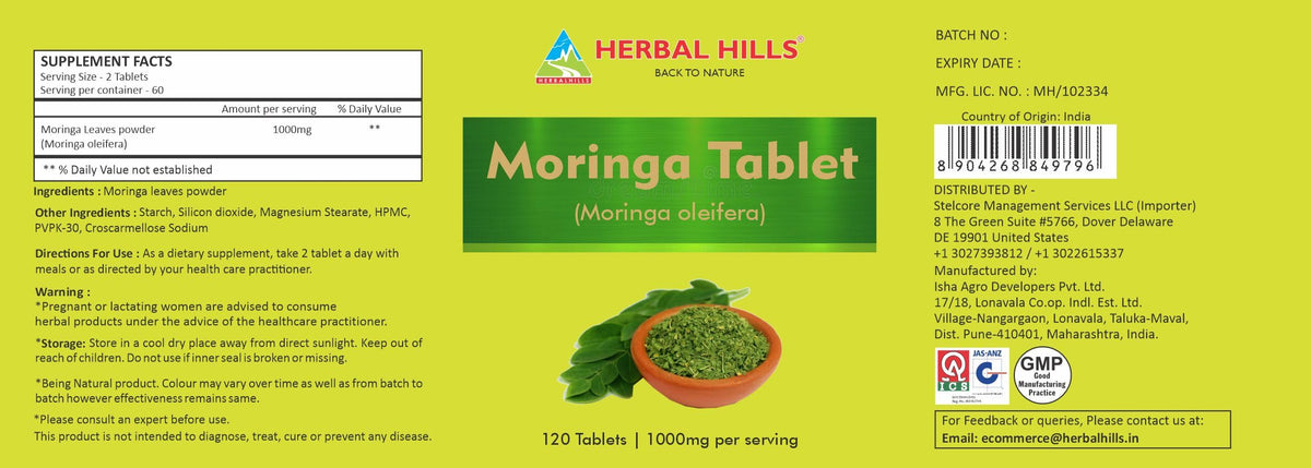 HERBAL HILLS Moringa Tablets 1000 mg - 120 Tablets - image 5