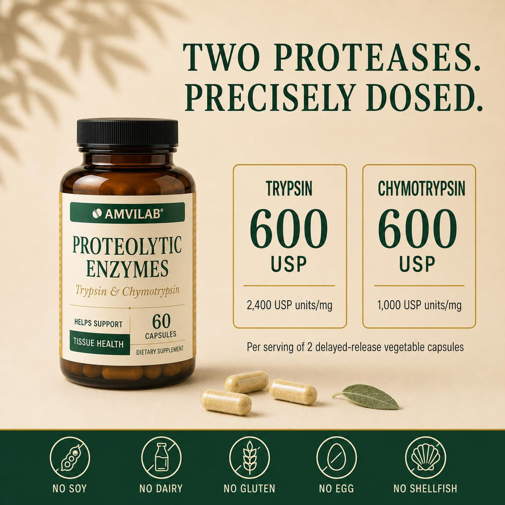 AMVILAB Proteolytic Enzymes Trypsin & Chymotrypsin - 60 Capsules - image 2