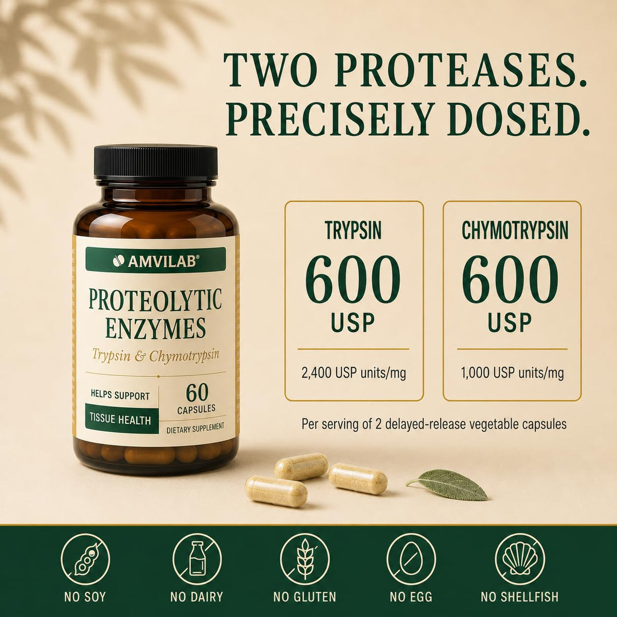 AMVILAB Proteolytic Enzymes Trypsin & Chymotrypsin - 60 Capsules - image 2