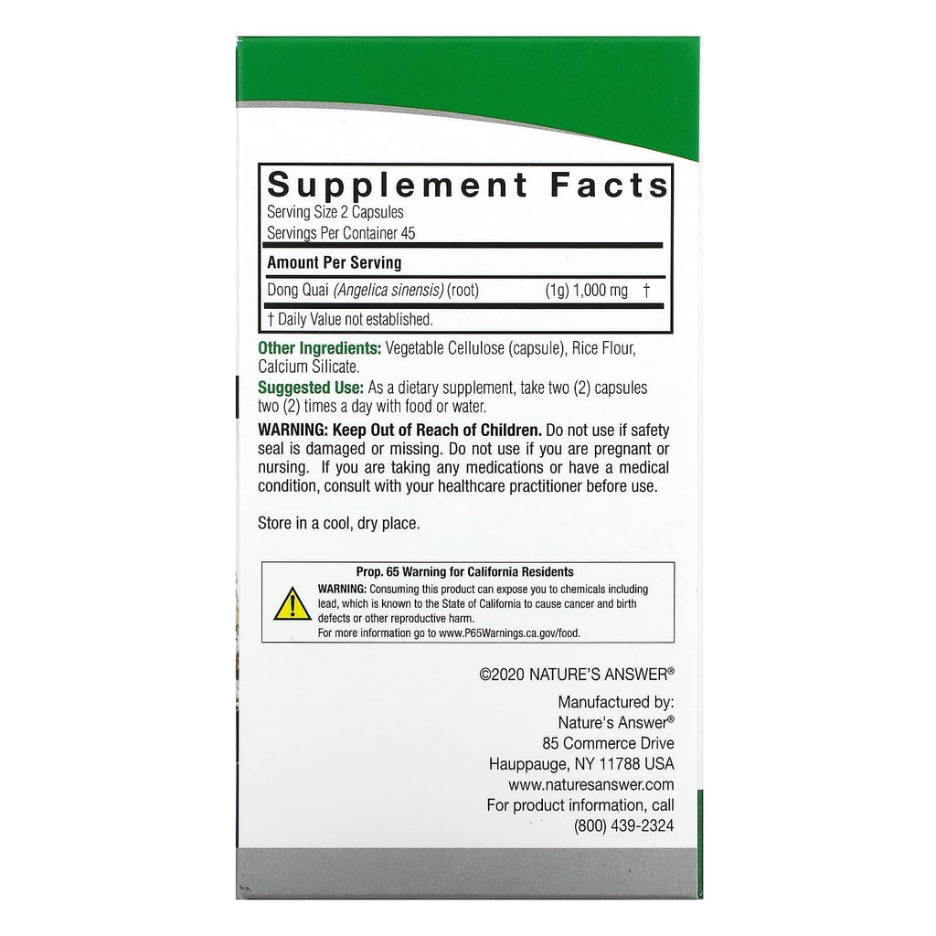 Nature's Answer Dong Quai Root 1000mg Female Balance - 90 Vegetarian Capsules - image 2