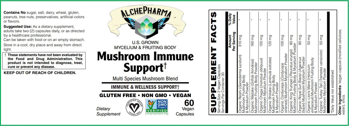AlchePharma Mushroom Immune Support Organic Blend - 60 Vegetarian Capsules - image 2