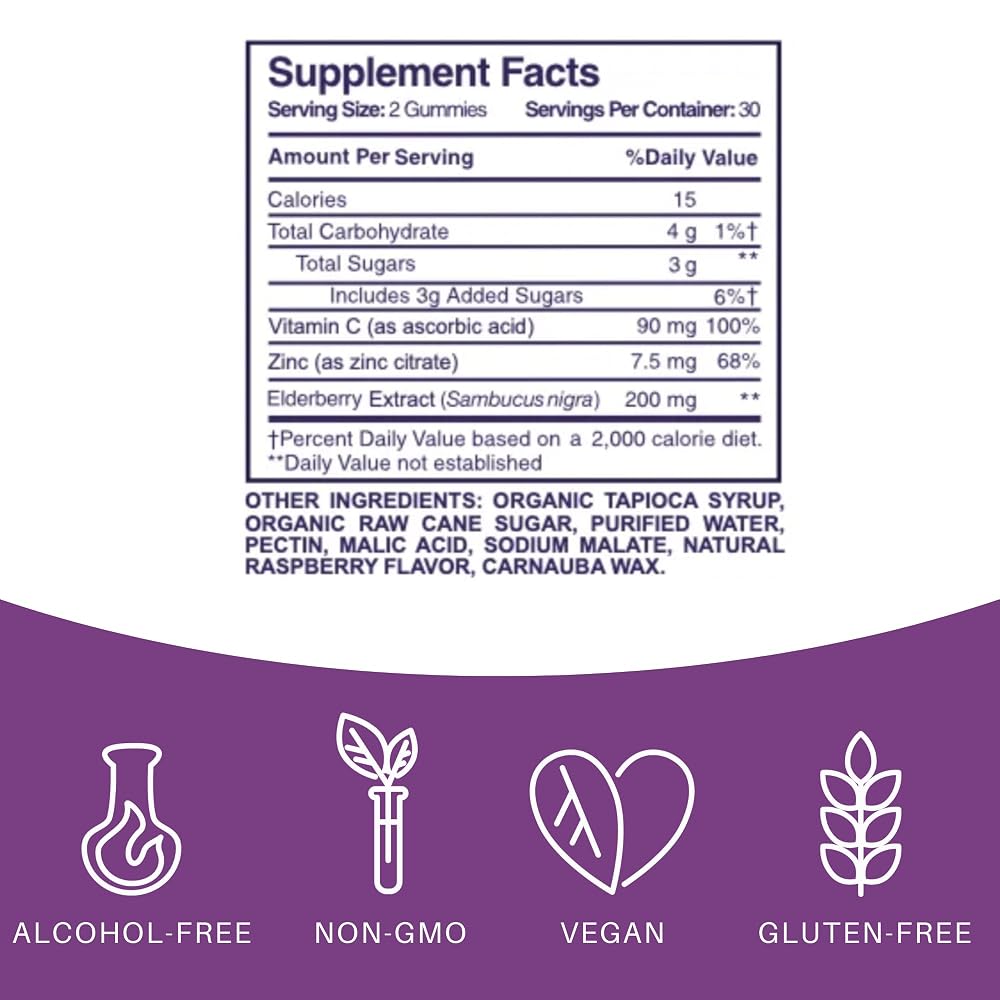 Elderlane Elderberry Gummies with Vitamin C & Zinc - 60 Gummies - image 3