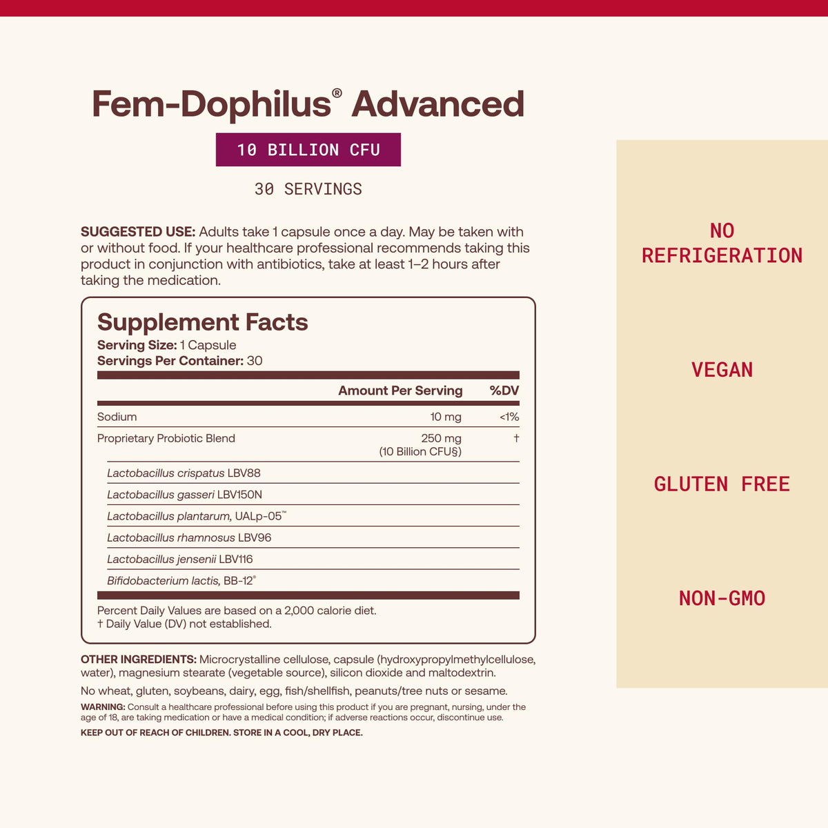 Jarrow Formulas Fem-Dophilus Advanced Vaginal & Digestive Probiotics