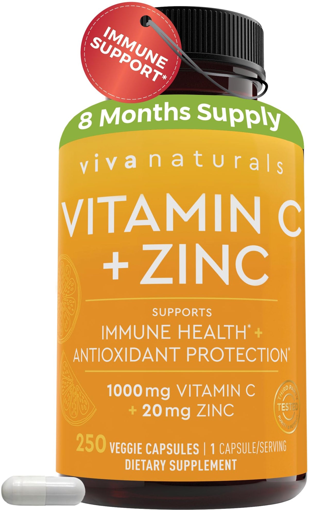 Viva Naturals Vitamin C and Zinc 1000mg Immune Support - 250 Capsules
