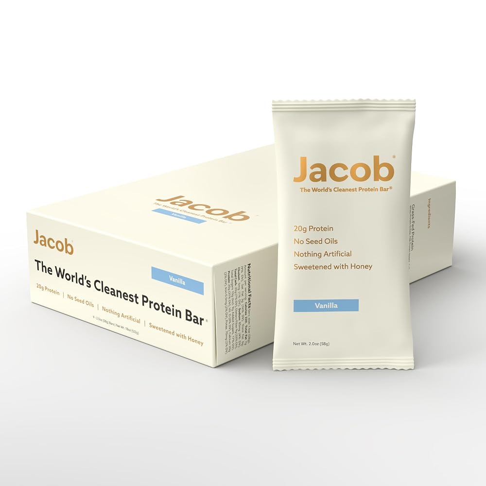 Jacob Vanilla Protein Bars, 20g Grass-Fed Protein - 9 Pack