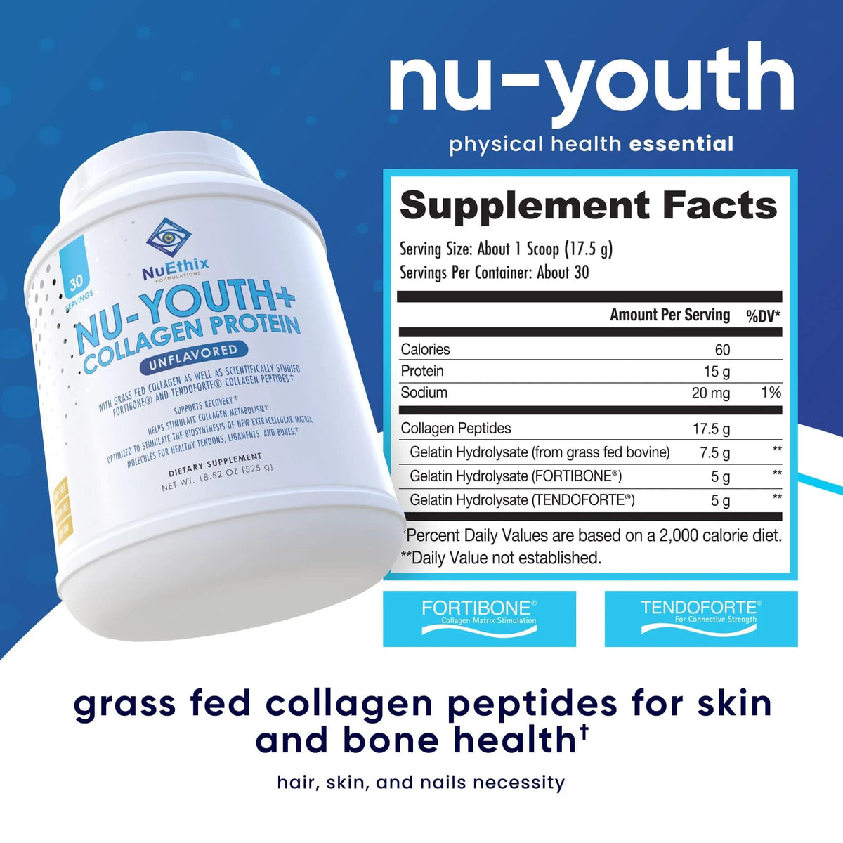 NuEthix Formulations Nu-Youth Collagen Peptides Powder - 30 Servings - image 4