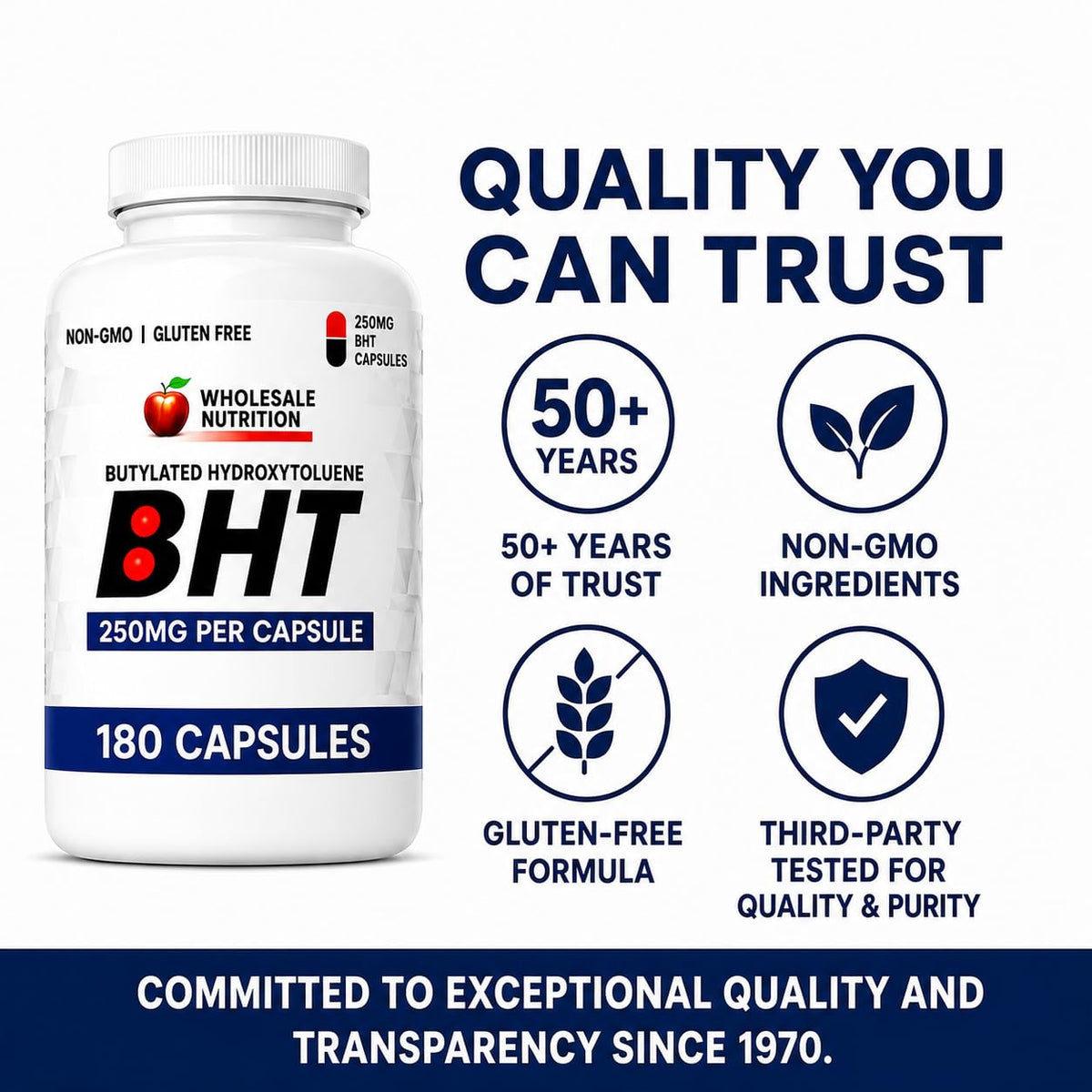 Wholesale Nutrition BHT 250mg Antioxidant - 180 Capsules - image 3