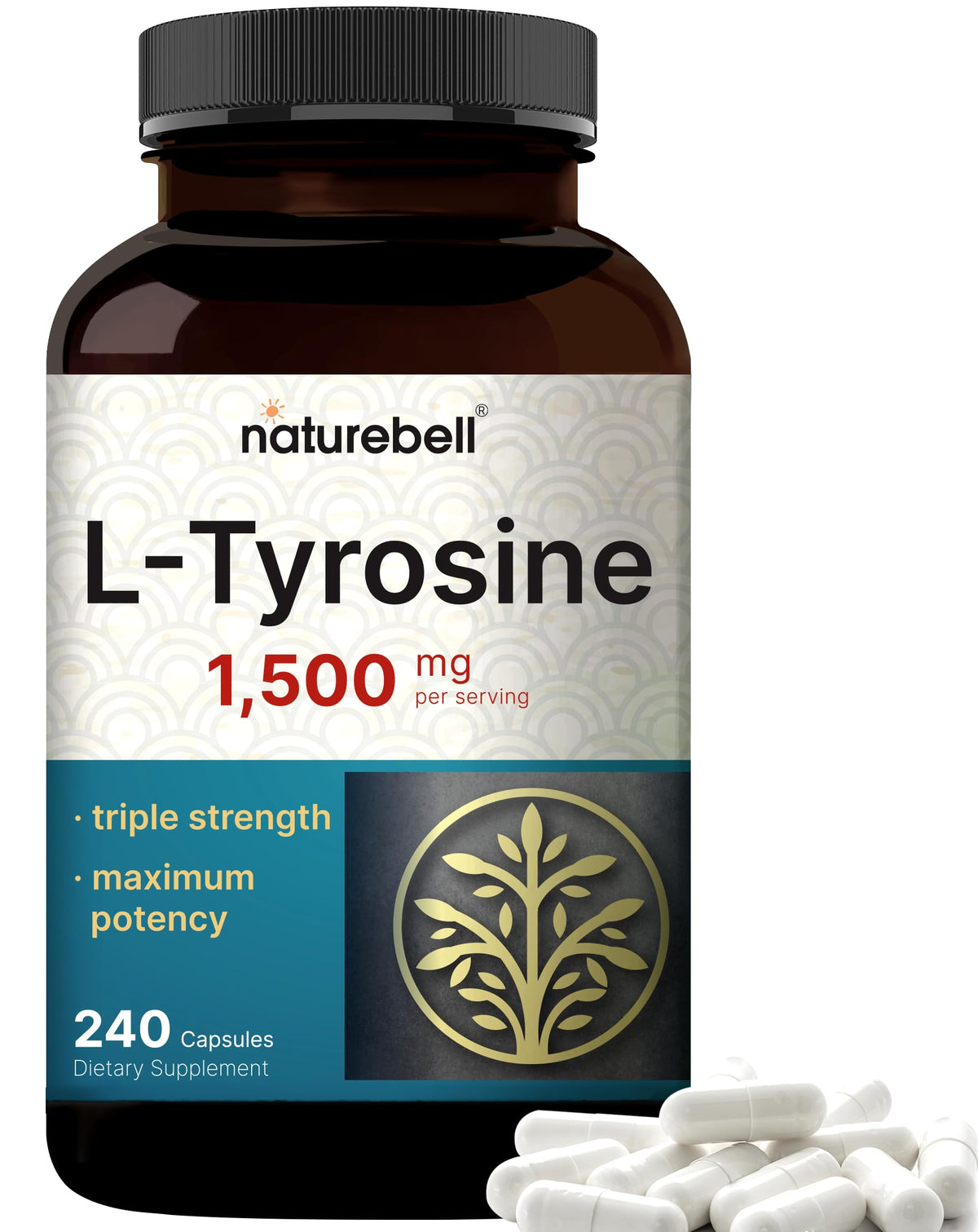 NatureBell L-Tyrosine 1,500mg Brain Health Support - 240 Capsules