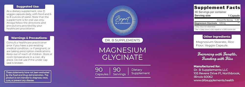 Dr B Supplements Magnesium Glycinate 120 mg - 90 Capsules - image 4