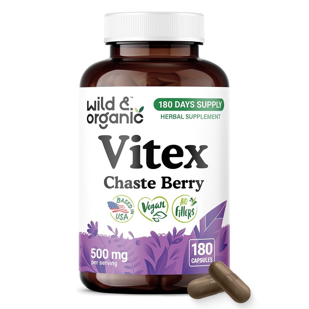 Wild & Organic Vitex Chasteberry Capsules for Menopause Support - 180 Count