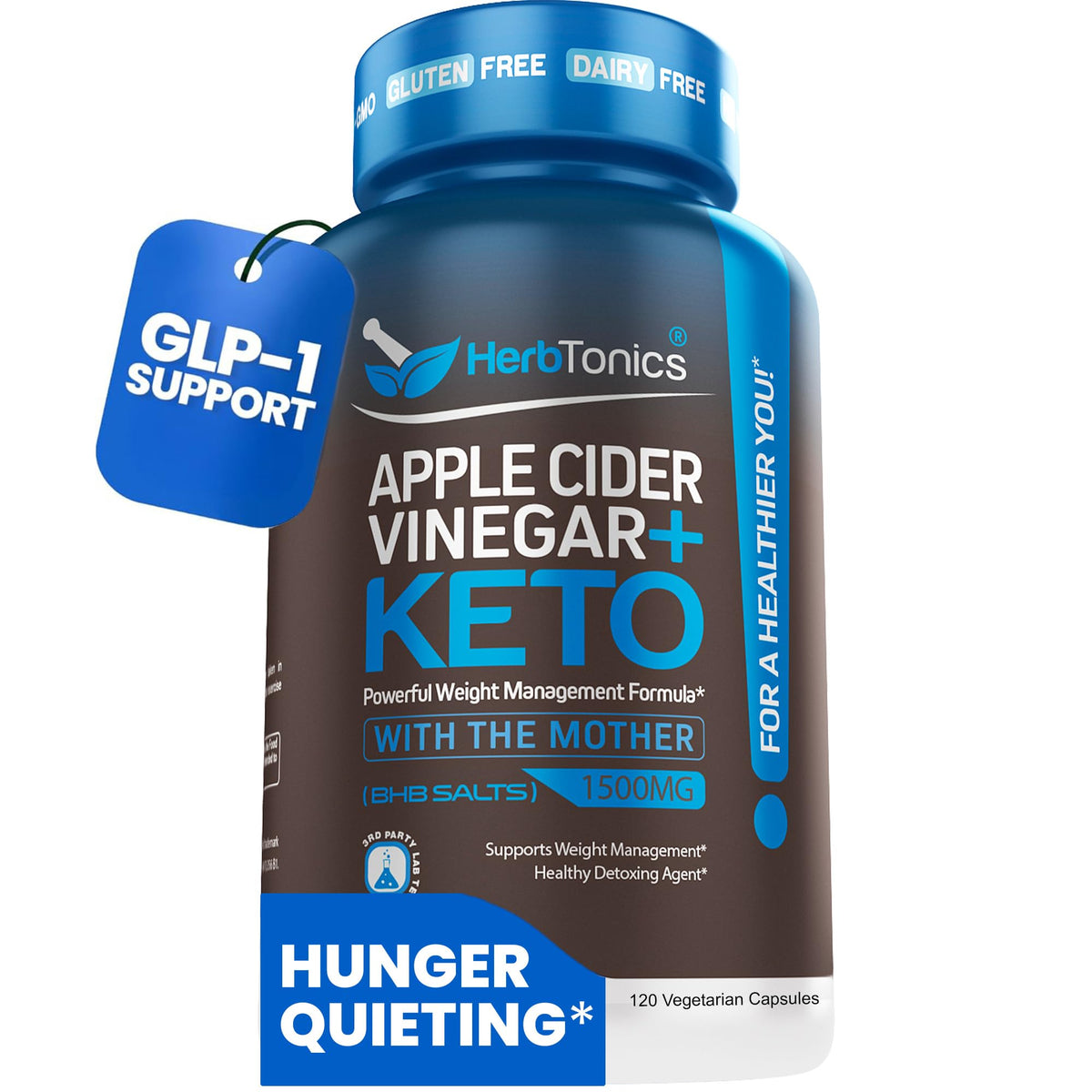 Herbtonics Apple Cider Vinegar + Keto BHB Capsules - 120 Count