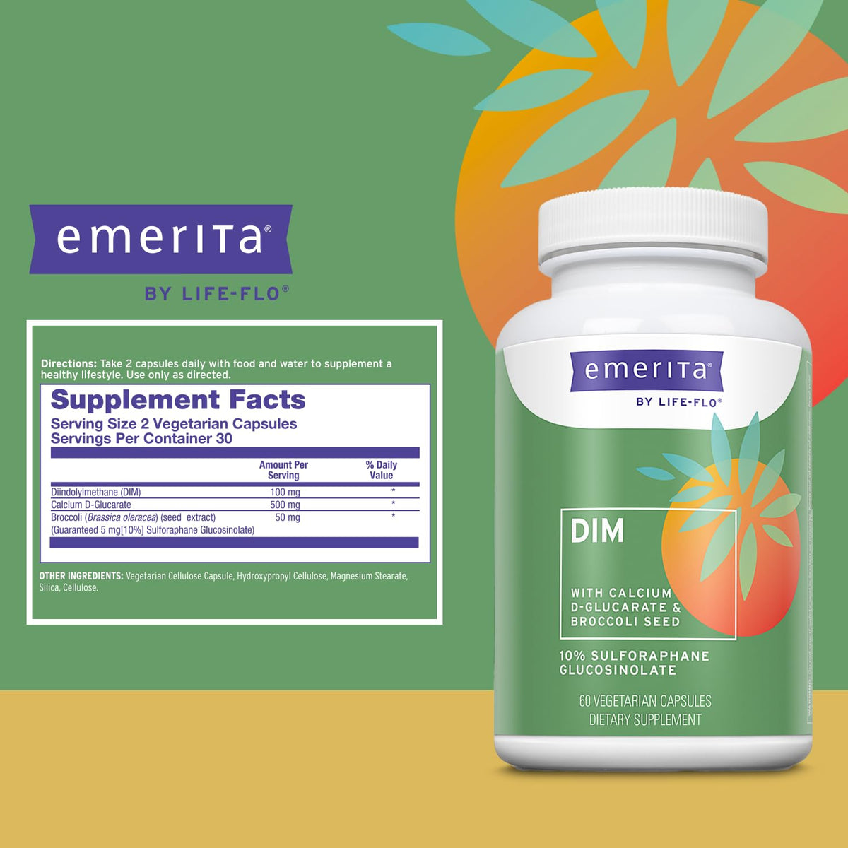 Emerita DIM Supplement with Calcium D-Glucarate - 60 Vegetarian Capsules - image 3