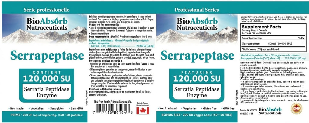 Bio Absorb Serrapeptase 120000 SPU Delayed Release - 200 Capsules - image 8