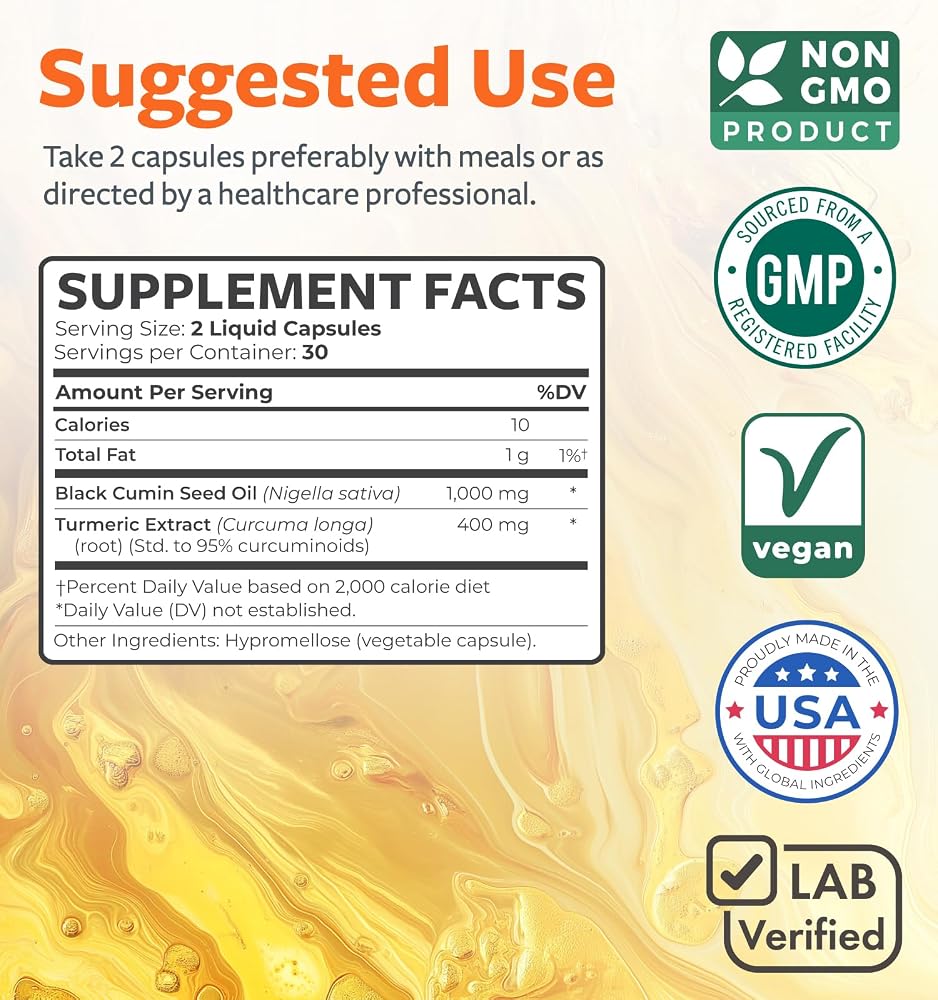 Healths Harmony Black Seed Oil Capsules with Turmeric - 60 Capsules - image 4