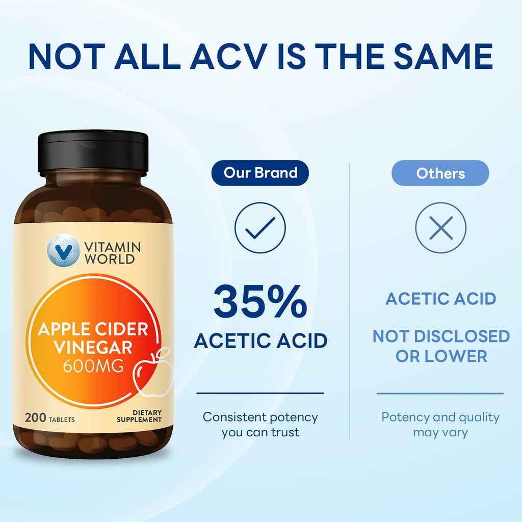 Vitamin World Apple Cider Vinegar 600 mg - 200 Tablets - image 4