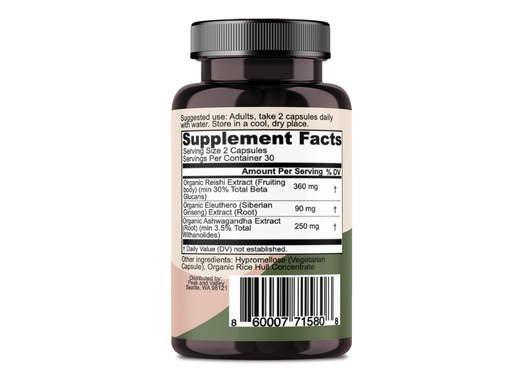 Peak + Valley Stress Relief Supplement with Adaptogens - 60 Capsules - image 3
