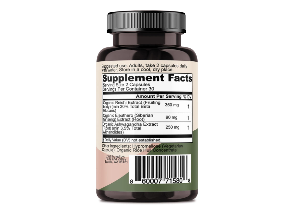 Peak + Valley Stress Relief Supplement with Adaptogens - 60 Capsules - image 3