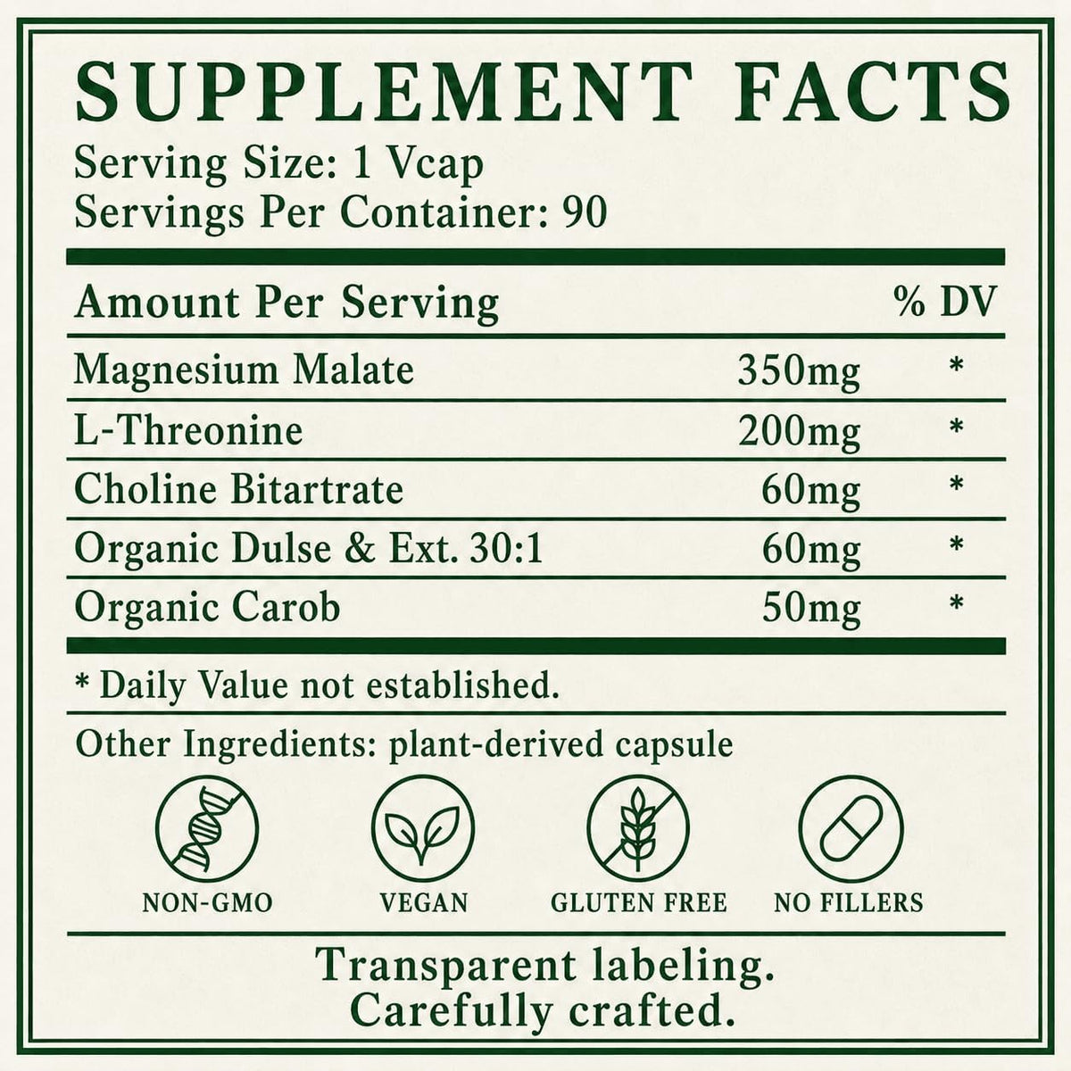 Green Organic Supplements Magnesium L-Threonine 90 Vegetarian Capsules