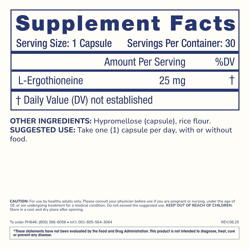 ProHealth Ergothioneine 5X Strength. 25mg Clinical Research Dose.