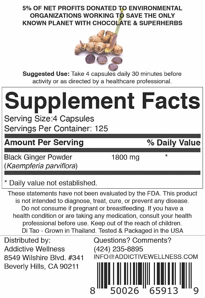 Addictive Wellness Black Ginger Capsules Energy Support - 500 Count - image 8