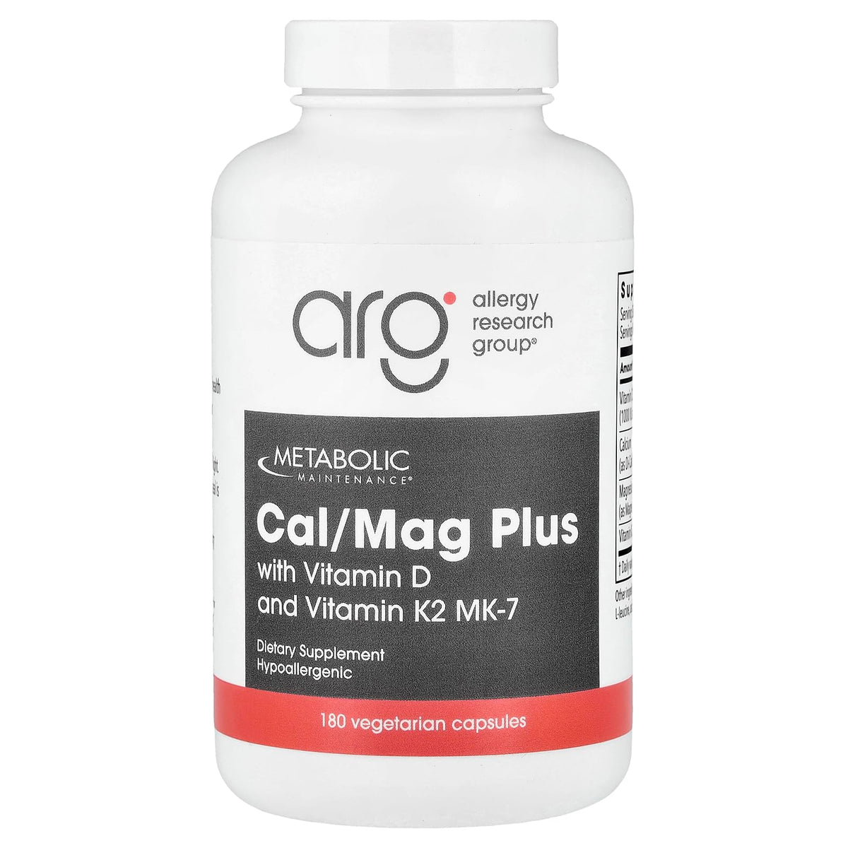 Metabolic Maintenance Cal/Mag Plus Vitamin D3 K2 - 180 Capsules