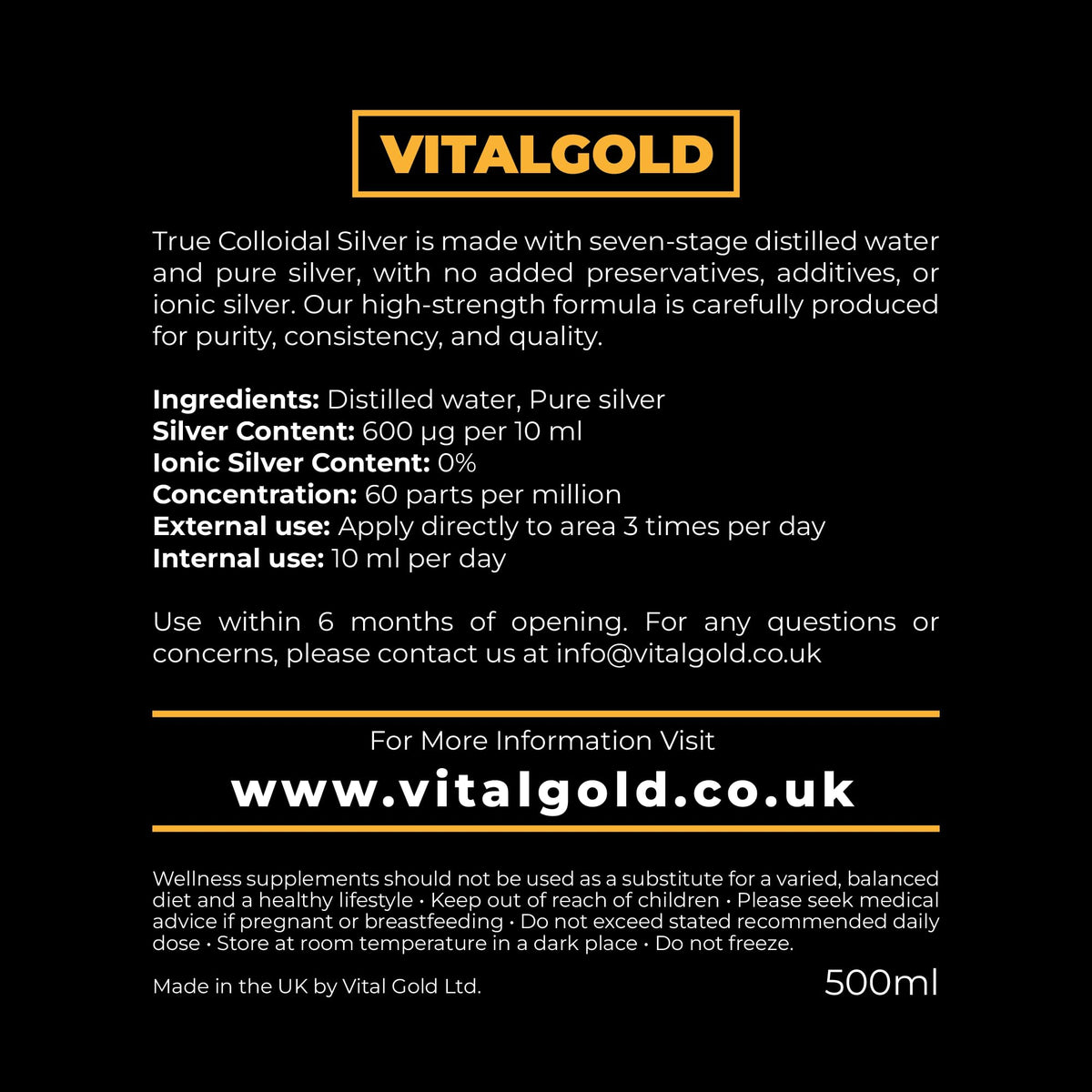 Vital Gold True Colloidal Silver 60 PPM - 500ml - image 6