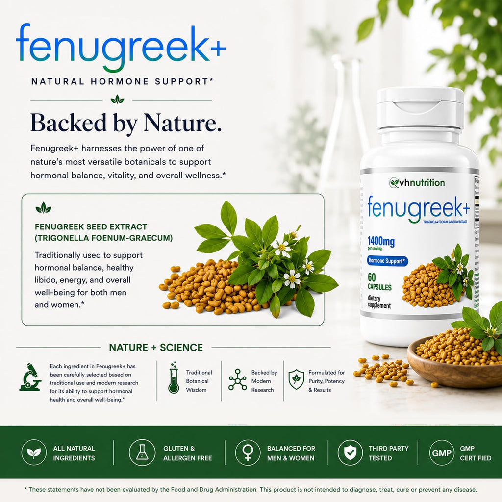 VH Nutrition Fenugreek+ 1400mg Capsules for Hormonal Balance - 60 Count - image 4